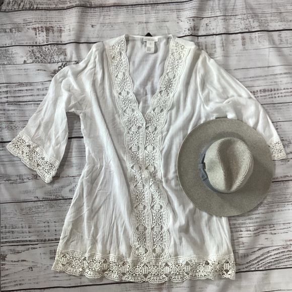 727. LaBlanca White Cotton Crochet Detail Cover-Up NWOT Size XL